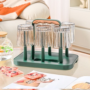 轻奢杯架手提沥水收纳架防尘茶杯架子水杯置物架放玻璃杯子倒挂架