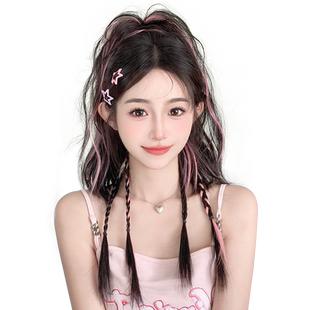 高马尾假发抓夹女甜酷辣妹半扎喷泉高颅顶多巴胺彩色挑染拳击辫子