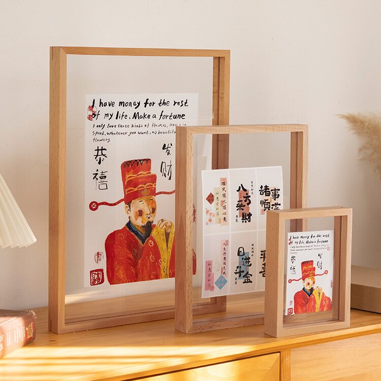 定制实木双面透明相框摆台洗照片加打印7寸8挂墙感a4标本压花