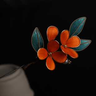 原创手工非遗绒花桂花发夹新中式国风古风配饰汉服发饰中国风头饰