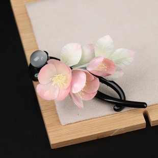 【桃沁双花】非遗手工绒花掐丝花朵抓夹半扎发鲨鱼夹盘发夹子发饰