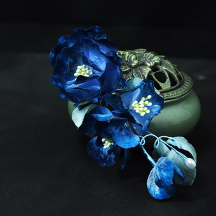 【幽兰玫瑰】手工掐丝布绒花朵发夹日常盘发清汉女中式秀禾头饰