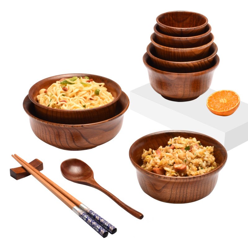 进口酸枣木木碗儿童家用泡面碗餐厅复古奶茶碗 木质餐具蒙古碗现