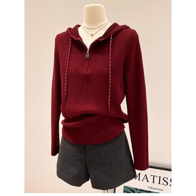 进口秋冬季加绒加厚毛衣女一体绒连帽内搭打底针织衫修身大码保暖