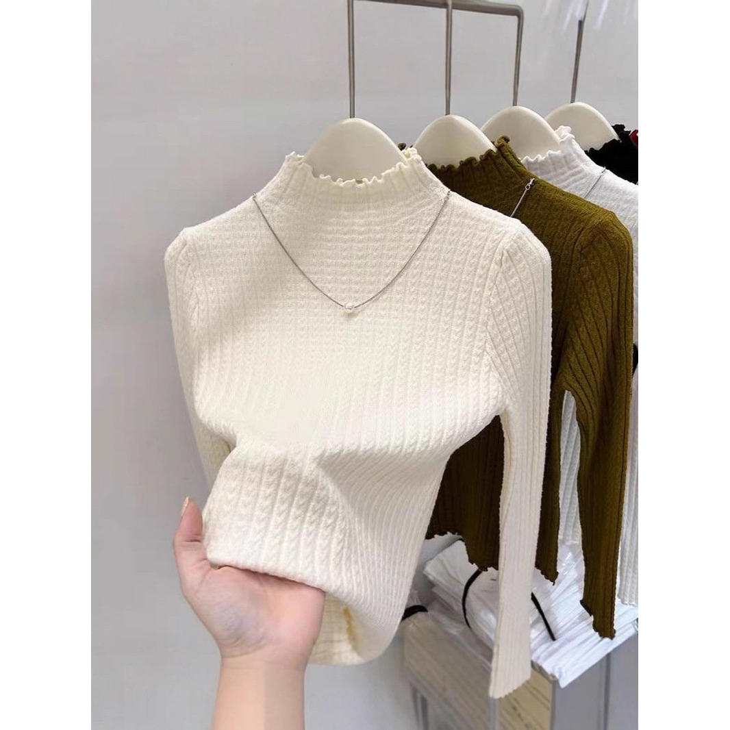 进口半高领打底衫女韩版新款春秋冬内搭修身长袖薄款针织纯色打底