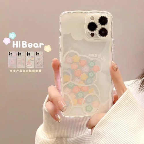 花朵熊14适用iphone15pro max苹果手机壳16清新X女13硅胶8p11