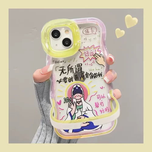 无所谓菩萨适用苹果16pro透明手机壳15隐形双支架14硅胶防摔x小众