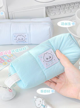 RosyPosy柔设兔代理笔袋高颜值ins风文具笔袋女孩小学生大容量文具盒初中女生学习文具韩系蓝色笔袋简约便携