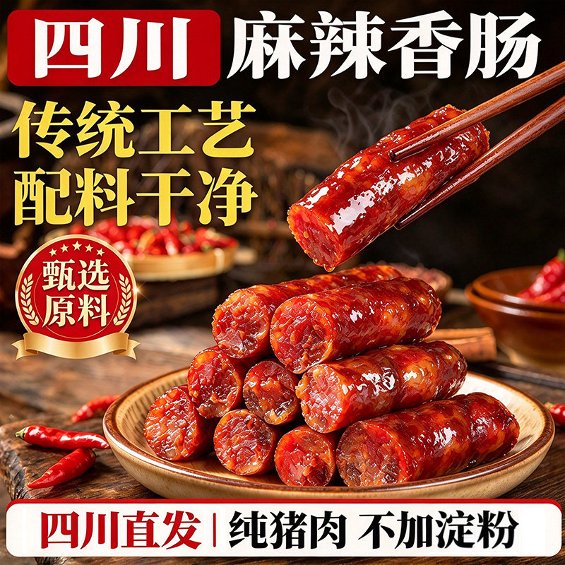 正宗四川腊肠特产柴火烟熏腊肠麻辣味纯猪肉无淀粉真空包装