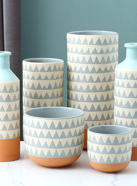 ins北欧创意陶瓷花瓶简约酒店样板房装饰摆件组合家居客厅插花器