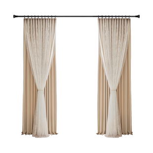 法式蕾丝窗帘全遮光2024新款奶油风双层布纱一体卧室客厅遮阳飘窗