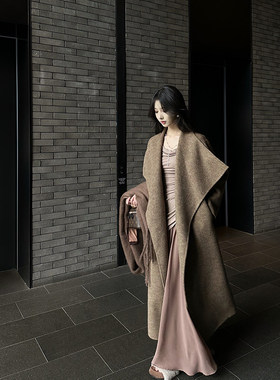 by onion大翻领长款双面呢羊毛大衣女2025秋冬新款高个子尼子外套