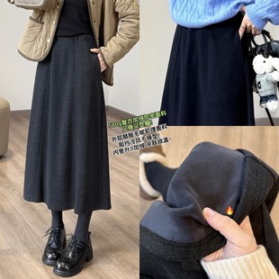 秋冬新款 胖mm高腰设计感显瘦花苞裙 醋酸毛呢加绒半身裙女百搭大码