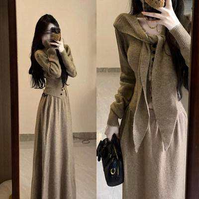 小香风针织毛衣套装连衣