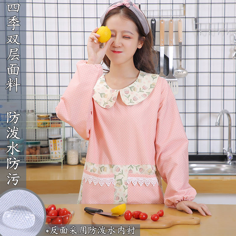 围裙家用厨房防水防油女时尚可爱冬季长款工作服做菜火锅餐饮罩衣