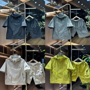 韩版夏季新款拼接透气网速干连帽套装潮牌男女款时尚舒适运动休闲