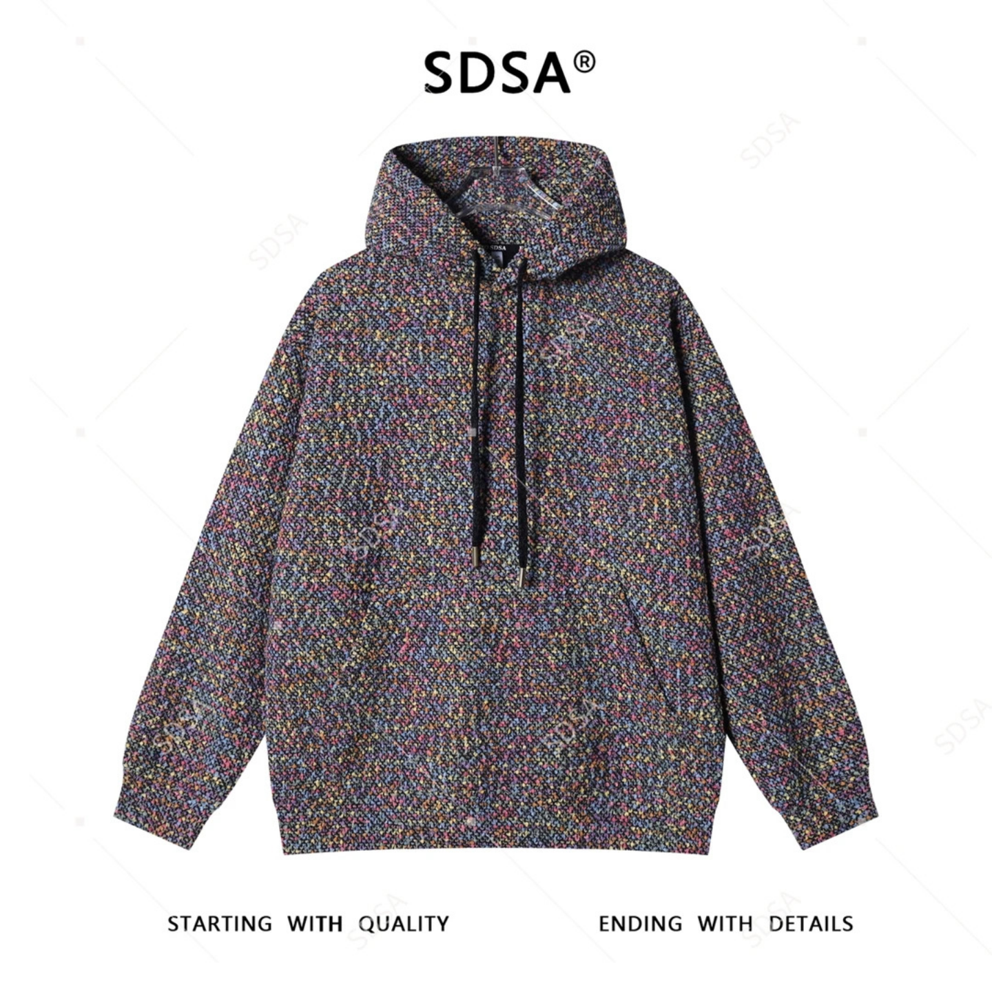 冬季新款痞帅男装潮牌彩色小香风抽绳连帽卫衣百搭时尚高级感男女