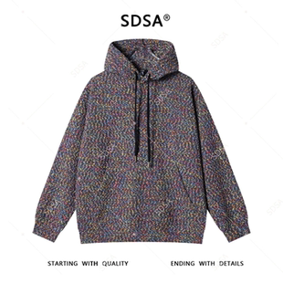 冬季新款痞帅男装潮牌彩色小香风抽绳连帽卫衣百搭时尚高级感男女