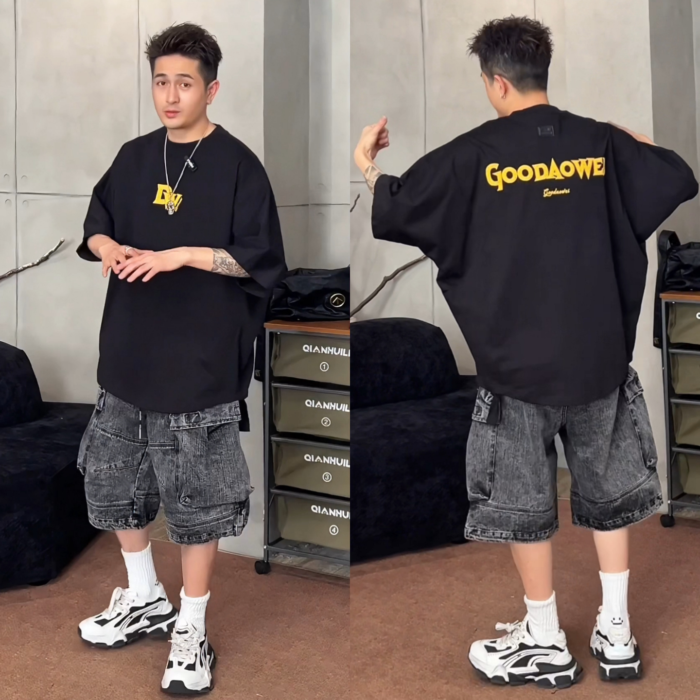 夏季新款复古男士潮流高品质水洗弯刀牛仔短裤时尚个性痞帅六分裤