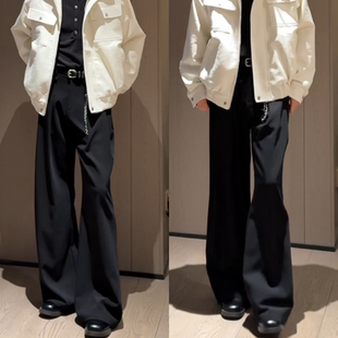 男春季 2026年春季 美式 极简风黑色直筒裤 立体剪裁垂感宽松休闲长裤