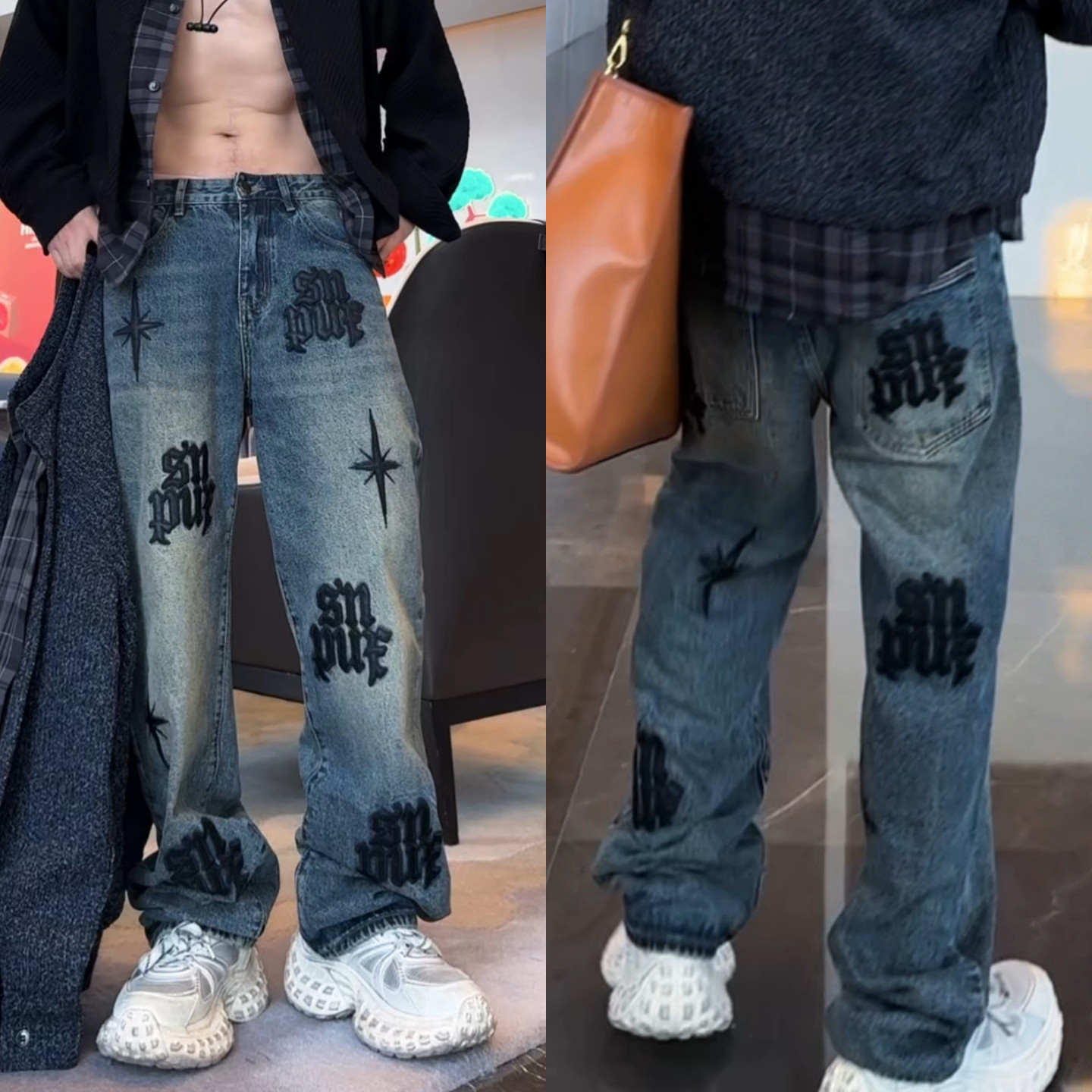 美式复古做旧牛仔裤男高级小众潮