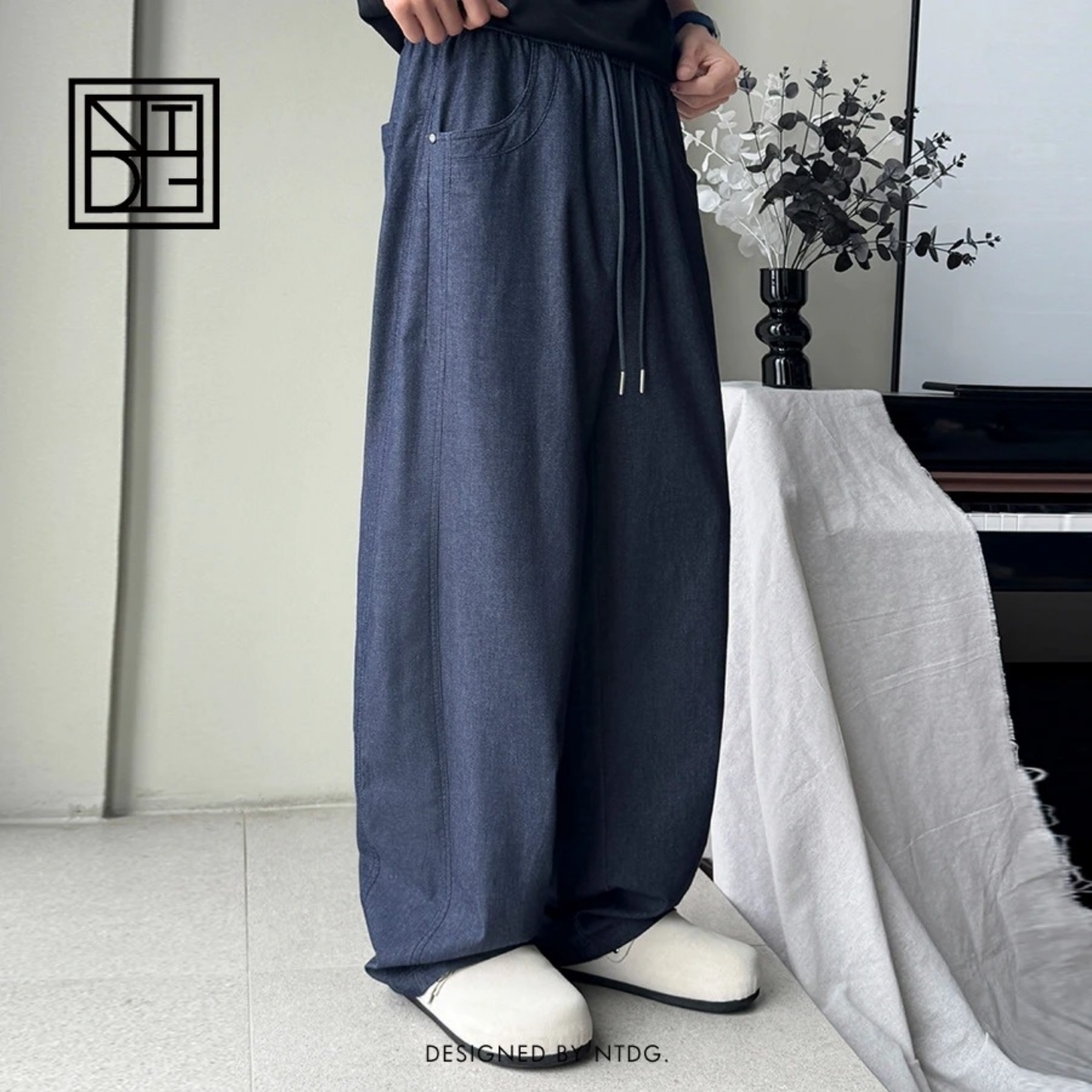 2026年春季新款休闲慵懒风直筒裤男士系带长裤潮流百搭垂感款裤子