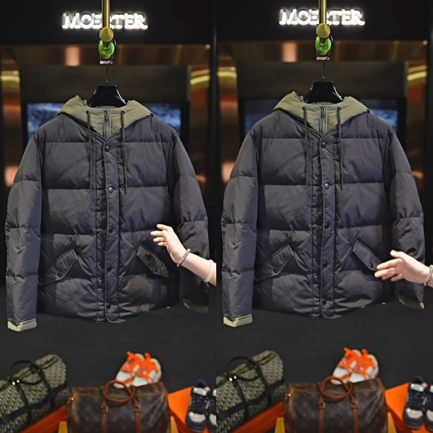 假两件拼色设计连帽棉服时尚潮流