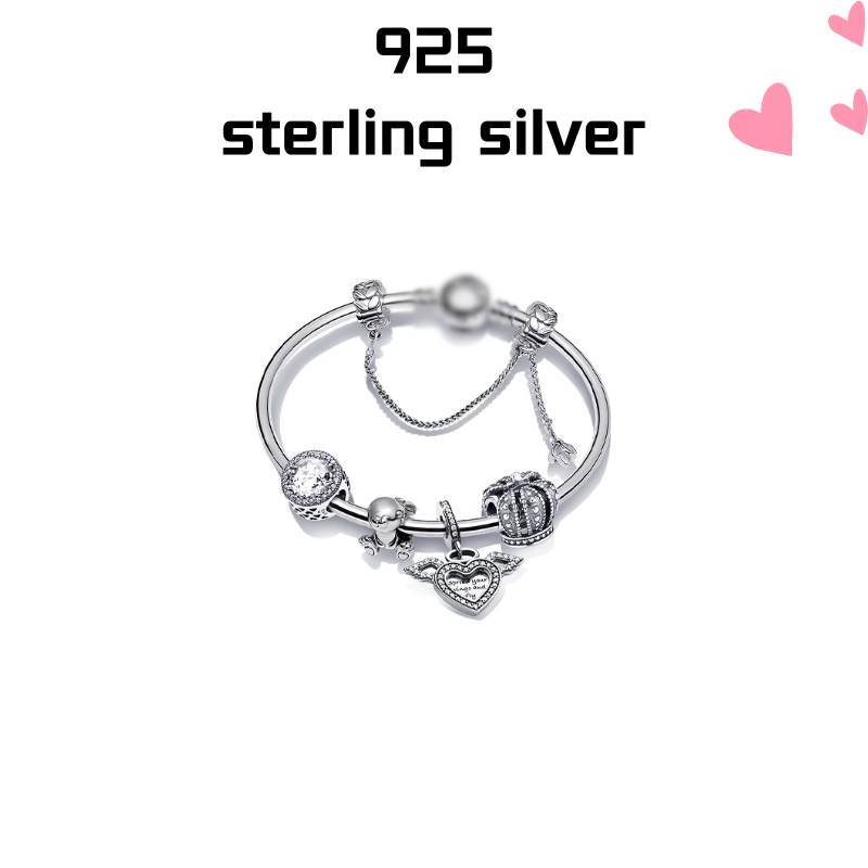 【新品】S925纯银萌宠天使手镯套装白色浅蓝色皇冠可爱七夕礼物