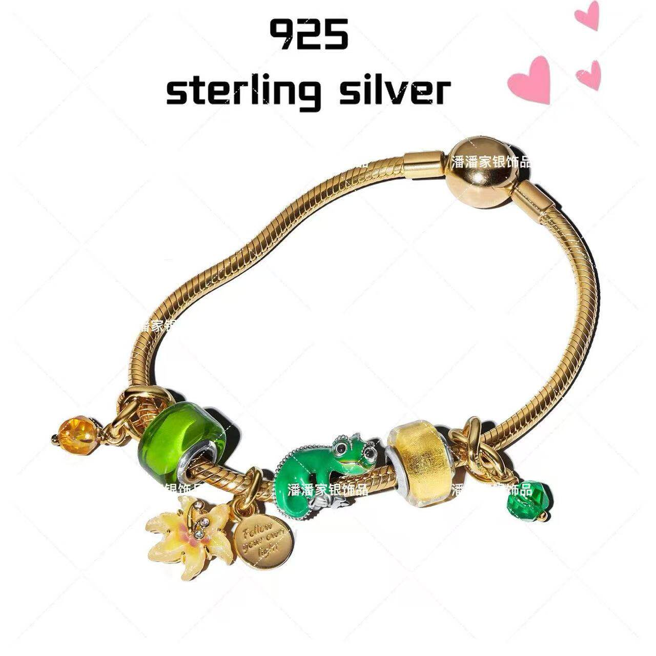 S925纯银金色花瓣变色龙糖果琉璃珠精致手链套装DIY个性手链
