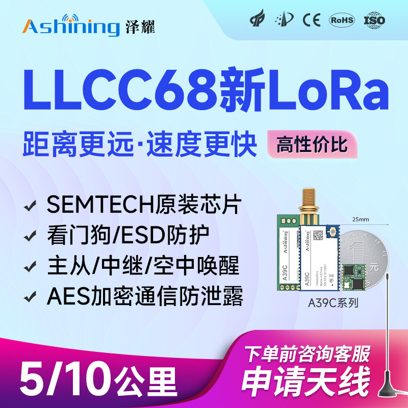 新LoRa433无线串口收发中继模块透传UART通讯LLCC68替SX1278数传