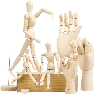 漫画12寸木人模型寸木头人30cm素描木偶人10寸小木人关节人偶木手关节可动木质关节手摆件美术用品绘画材