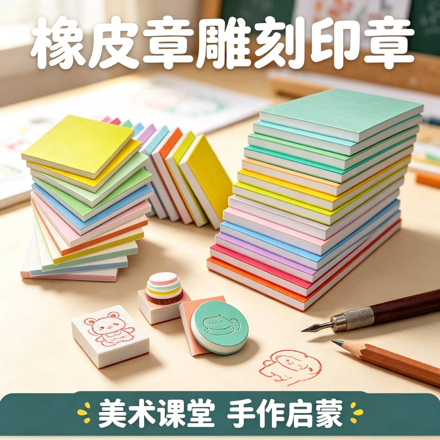 橡皮章雕刻套装材料包新手入门手工diy雕刻刀橡皮砖板素材印泥章转印水硫酸纸可揭可撕夹心初中美术版画篆刻图片