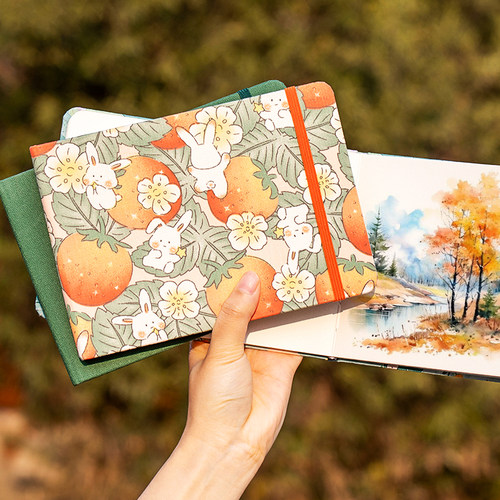 飞乐鸟32k布艺水彩手账本48k细纹300g中粗纹理随身便携旅行掌心手工手帐绘画本美术生专用可拆卸水彩画画本子