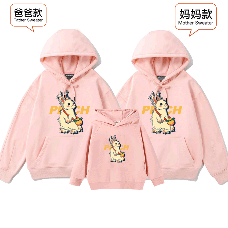休闲亲子装一家三口男女高级卫衣