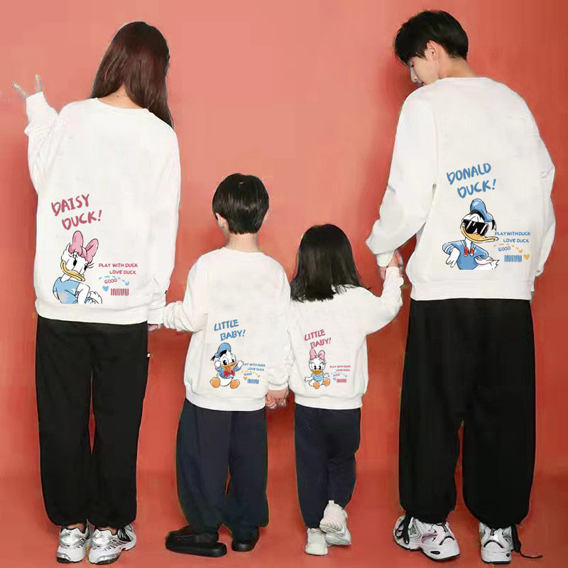 겨울 모녀 가을 겨울 스웨트 셔츠 2024 새로운 스타일에 벨벳을 더해 두텁게 도날드 덕 트렌드를 3 4인 가족을 위한 친자복