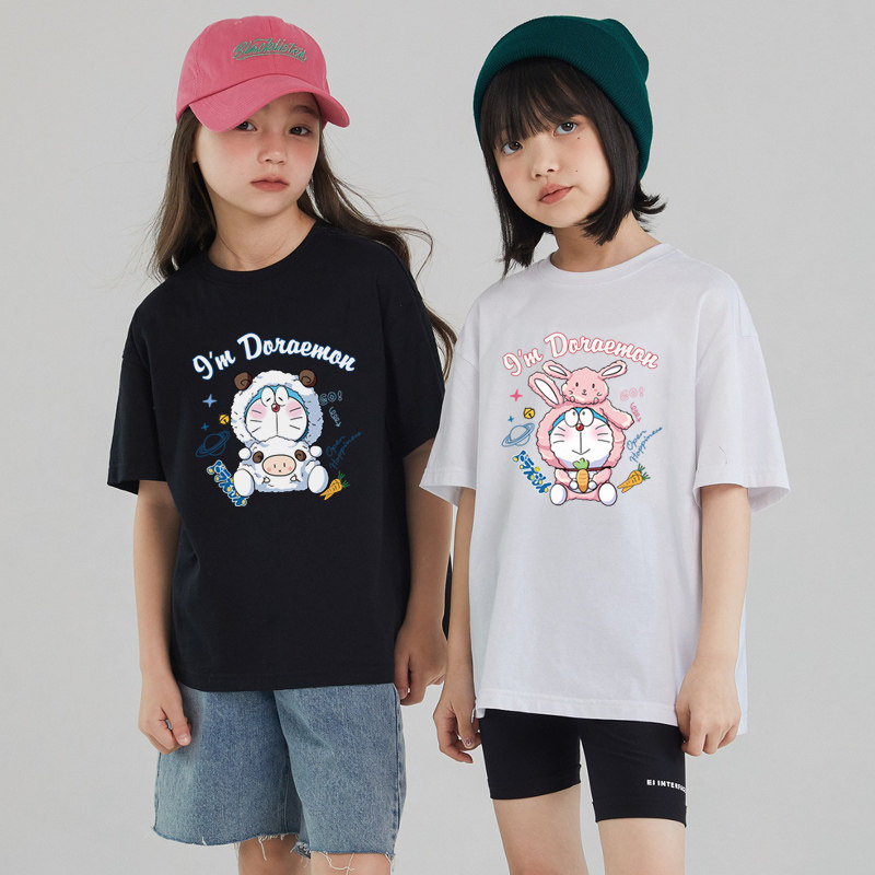夏季新款哆啦A梦图案儿童短袖纯棉薄款透气印花童装男女童T恤童装