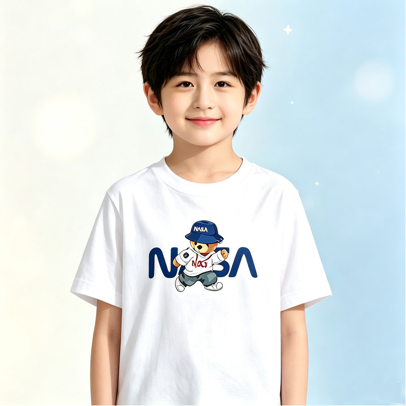 NASA小熊印花儿童短袖T恤夏季纯棉半袖男童2026新款学生童装衣服