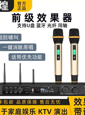 申煌 DP90前级效果器带无线话筒混音器防啸叫话筒优先家用蓝牙唱