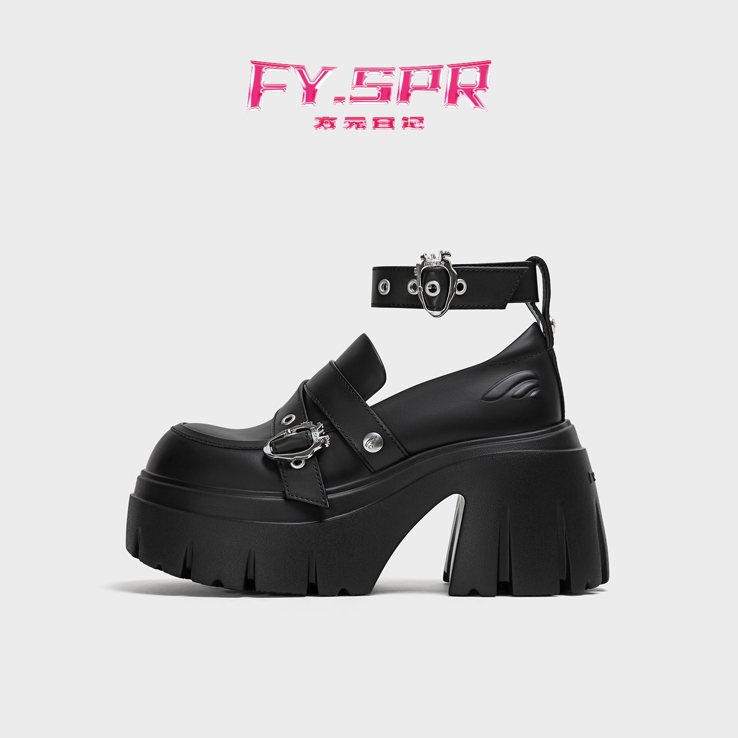 【黄霄雲同款】方元日记FYSPR 方酪系列黑真皮厚底粗跟增高乐福鞋