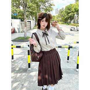 木野高原创jk中长裙日系学院风秋冬款裙纯色高腰百褶裙