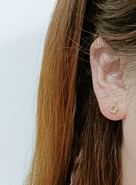 手工超闪天然橄榄石999纯银足银耳针圆圈花朵绿色小耳钉养耳小巧