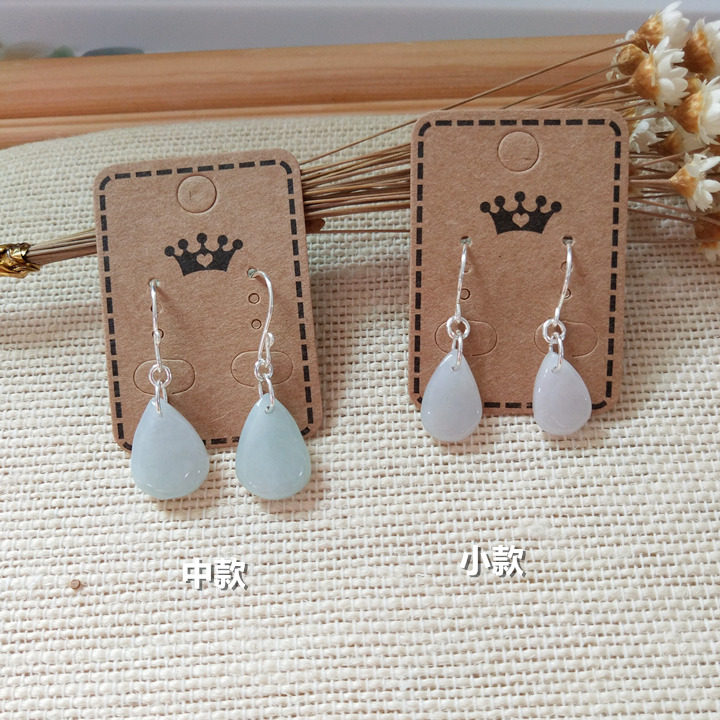 手工999足银纯银耳钩天然翡翠水滴耳坠小耳环养耳防过敏女小耳饰