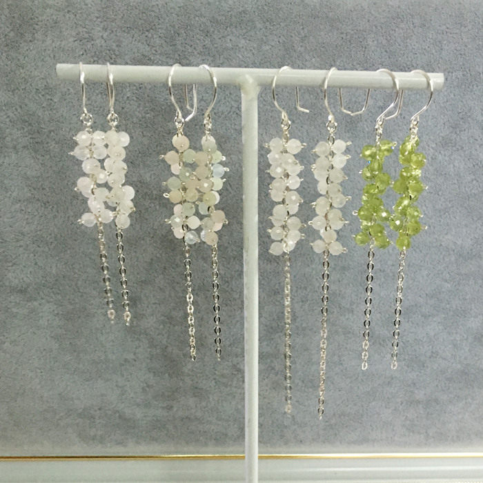 白月光手工足银摩根石流苏长耳线