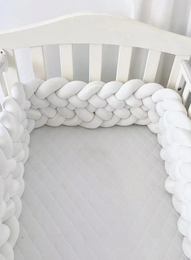 白色六股麻花辫床围编织长条打结球kont球儿童防撞条靠垫抱枕四股