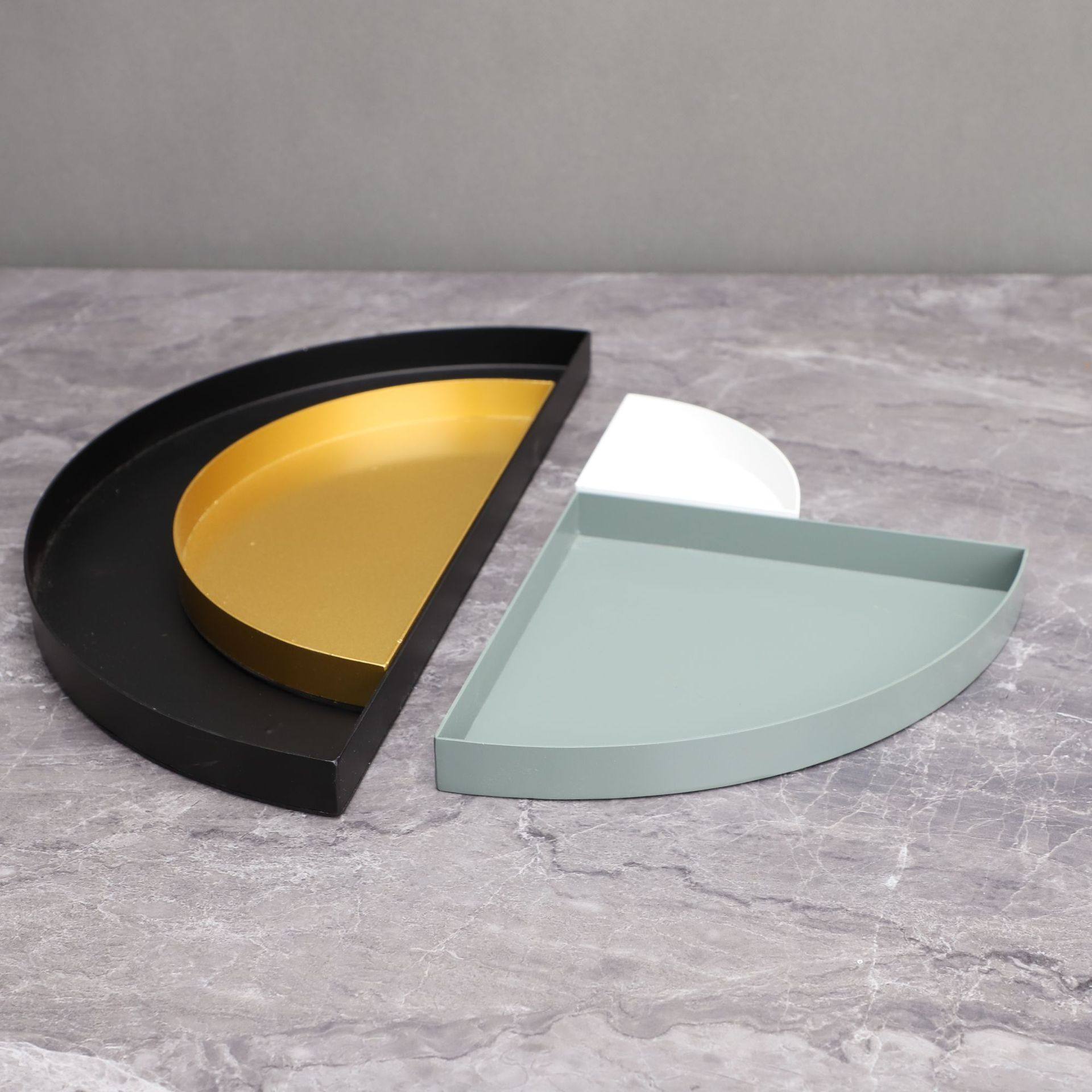 新中式金属组合半圆托盘样板房售楼部卧室书房客厅餐厅桌面摆件