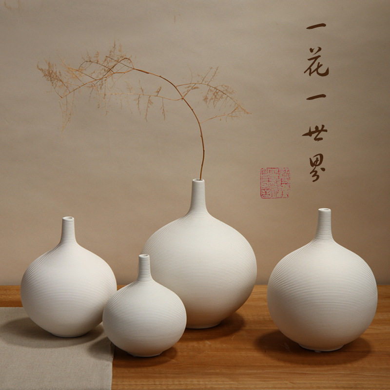 中式日式禅意白色陶瓷花瓶摆件插花干花创意家居装饰品摆设工艺品