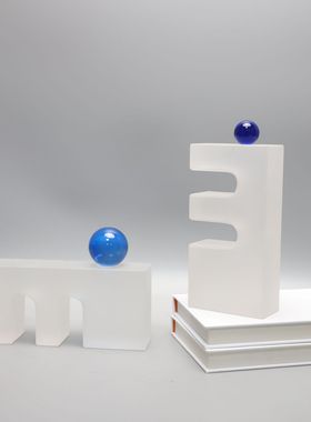 新中式现代水晶磨砂蓝球摆件样板房售楼部客厅茶几会所家居饰品