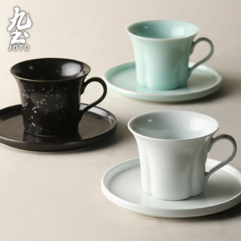 九土陶瓷咖啡杯家用下午茶杯碟套装复古拉花杯情侣水杯办公室茶杯