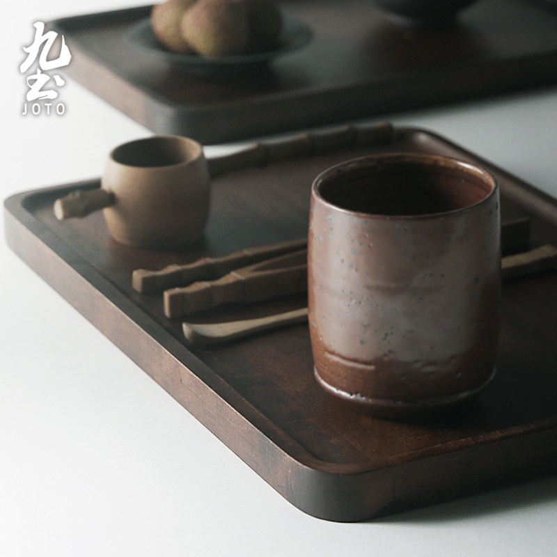 日式茶具托盘黑胡桃木茶托功夫干泡台果盘家用餐盘茶点盘木质茶盘