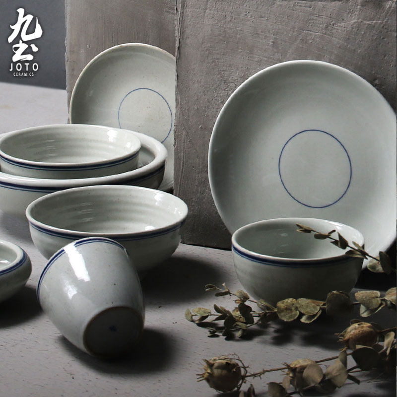 复古中式陶瓷米饭碗面碗菜盘平盘简约家用手绘青花餐具套装组
